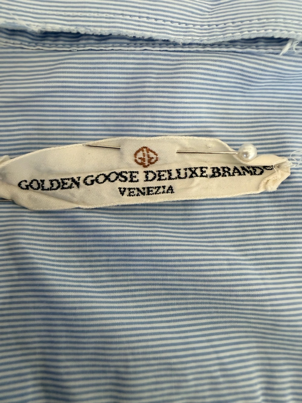Golden Goose Blue and White Pinstripe Removable Collar Dress Shirt | M - Picture 7 of 8